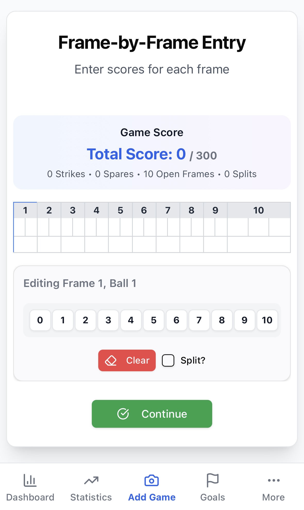 Frame by frame game entry